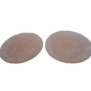 2 Vtg Pink Depression Glass dinner plates 10"  Floral Rose Pattern Estate Find